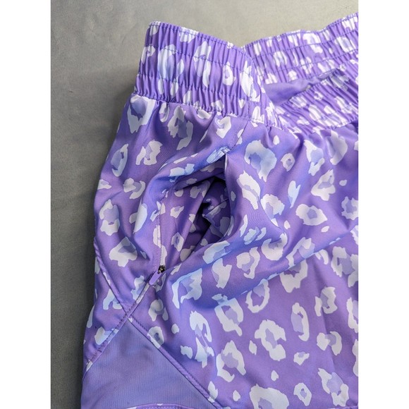 Women's All in Motion Purple Leopard Print Mid Rise Run Shorts - Picture 3 of 9